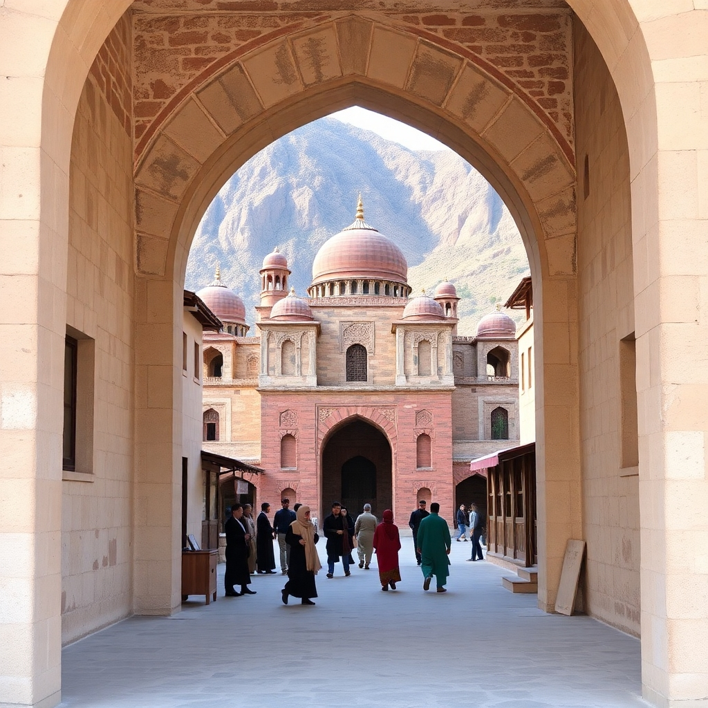 An image showcasing iconic Afghan landscapes, landmarks, and cultural elements, arranged artfully to create a visually striking composition. The style should blend traditional and modern elements, reflecting the evolving nature of Afghan identity. It must have a resolution of 4k