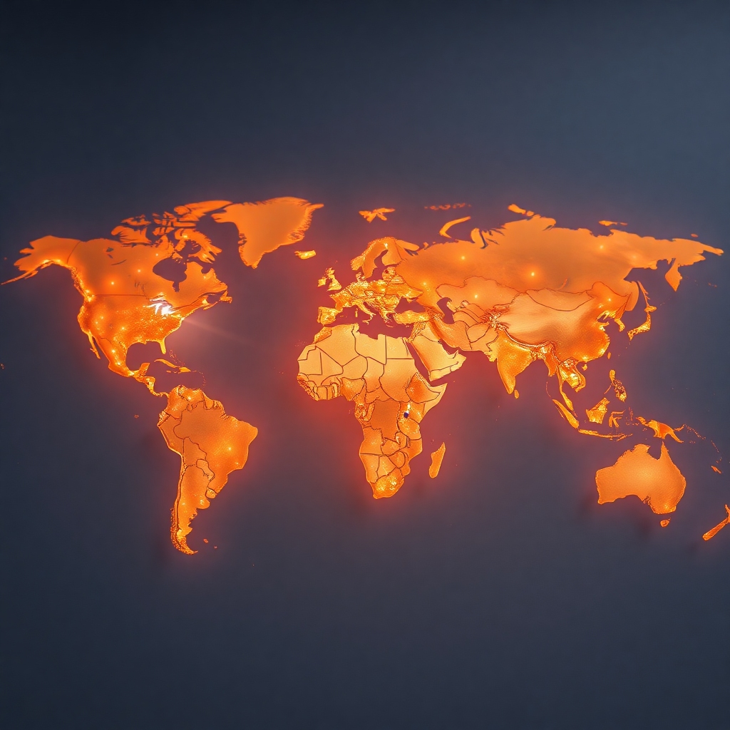 A stylized world map with Afghanistan highlighted in a warm color; fine lines connecting it to other major cities worldwide, illustrating global reach. The style should be modern and clean, using vibrant colors to represent connectivity. The image should have a 4K resolution.